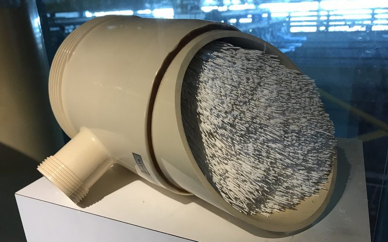 Close-up of hollow-fibre ultrafiltration membranes inside a water filter cartridge