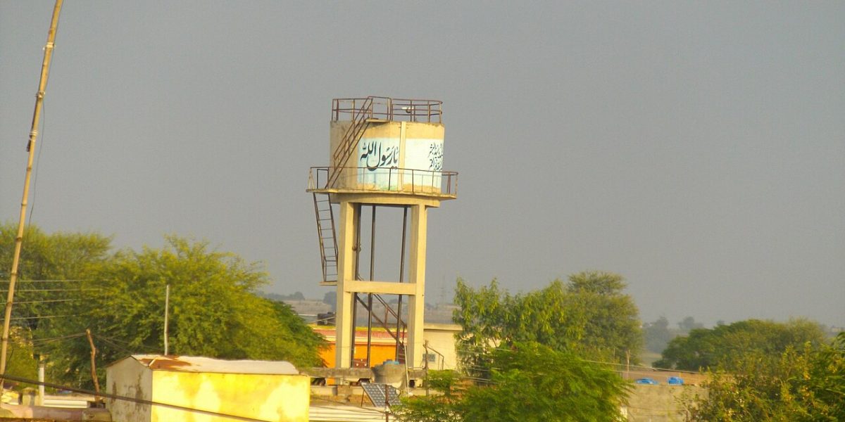 Rooftop water storage tanks on residential buildings in Karachi