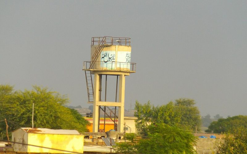 Rooftop water storage tanks on residential buildings in Karachi